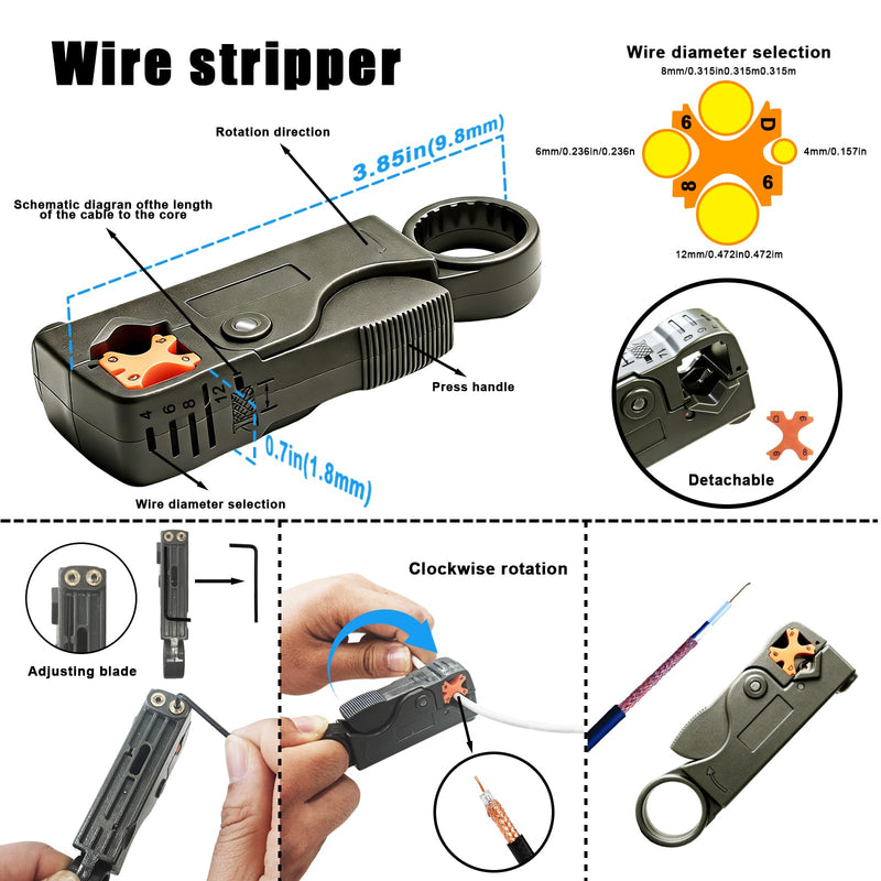 Coaxial Pocket Toner Pocket Continuity Tester,with Coaxial Cable Crimper Kit,and Toner with Light&Buzzer Voltage Toner and Barrel Connector Bundle for Testing Coax Cable, RG6, RG59, CATV Wire Tracer Grey