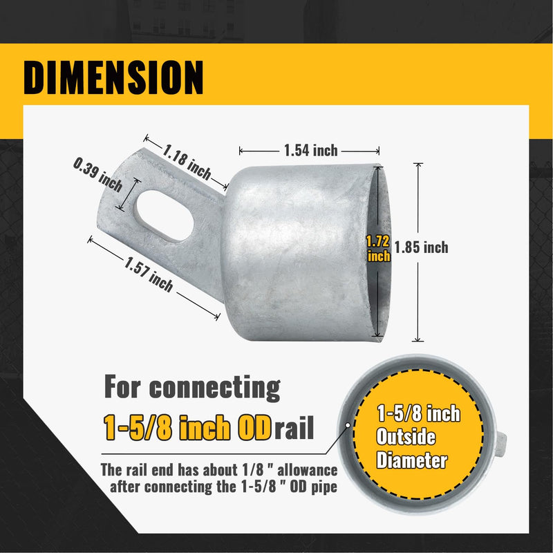 [Australia - AusPower] - Top Rail End 1-5/8", VIVIDA Chain Link Fence Rail End, Galvanized Steel, for 1-5/8" OD Top Rail Pipe, 2 PCS 1-5/8" SILVER (2 PCS) 