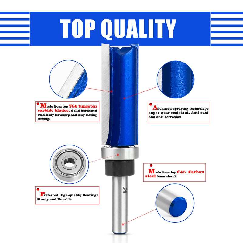 [Australia - AusPower] - NICAVKIT Set of 4 flush cutter, 8 mm shank, working length 20/25/38/50 mm, copy cutter, edges copy cutter with ball bearing, flush cutter set, wood cutter router bit Lower bearing design 