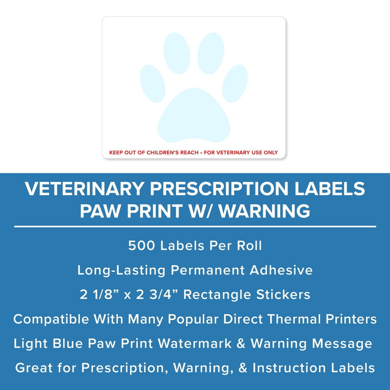 Veterinary Prescription Labels with Paw Print & Warning - 2-1/8" x 2-3/4" | Compatible with Dymo 450 LabelWriters and Earlier Models - “Keep Out of Children's Reach” - Warning, Caution