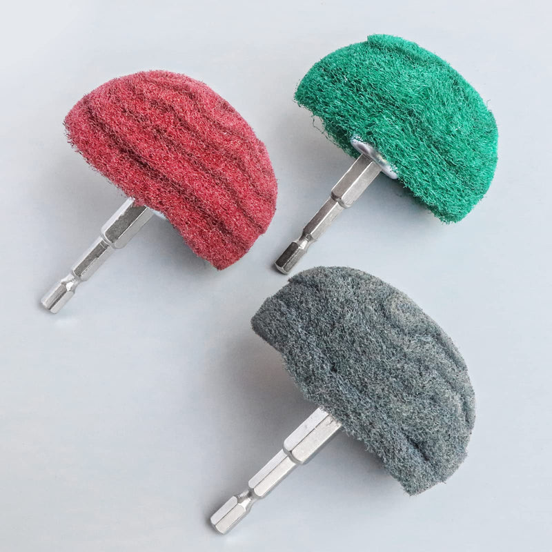 [Australia - AusPower] - 6PCS Non Woven Abrasive Buffing Polishing Wheel Drill Attachment Set,Scouring Pads Power Scrubber Cleaning Kit, Power-Operated Abrasive Wheels? Green red Gray) 1/4 Shank 