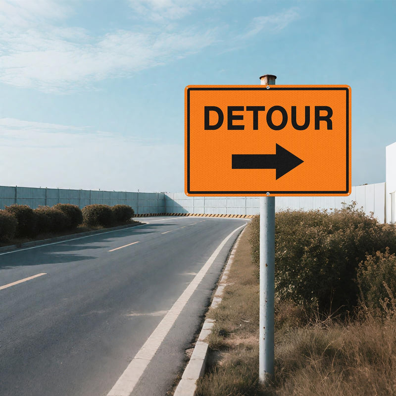 2 Pack Detour Sign with Right Arrow 12 x 18 Inch Reflective Aluminum Traffic Signs Rust-Free Waterproof Road Barricade Signs for Construction Zones Parking Lots Driveways Orange-Right Arrow