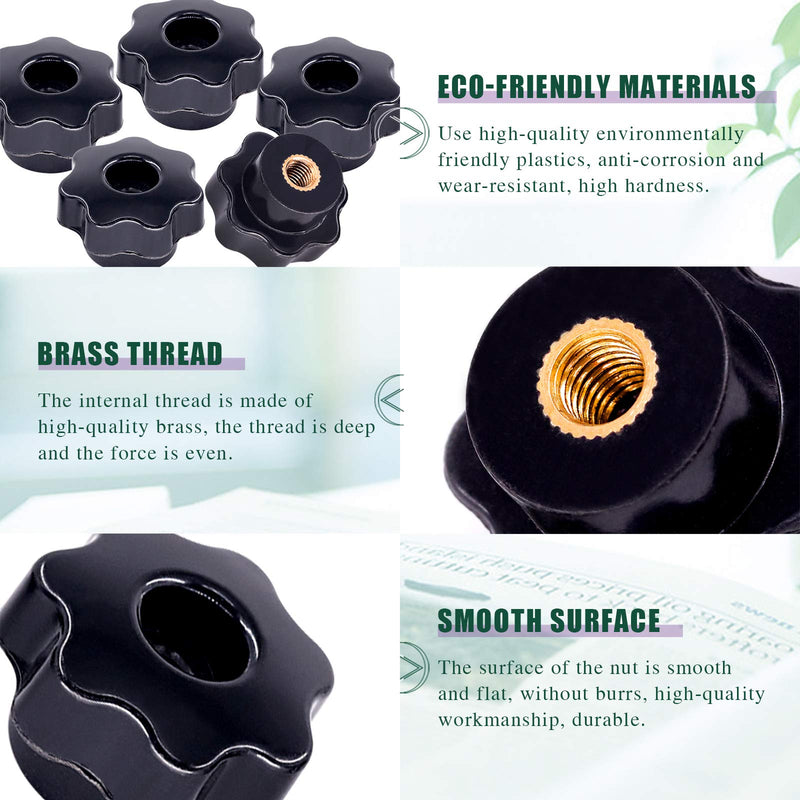 [Australia - AusPower] - Swpeet 15Pcs M6 7 Star Through Hole Knob Female Thread Nut Clamping Knob Grip Assortment Kit, Star Shape Hand Knobs Black Plastic Screw-On Handle Clamping Knob for Mechanical Equipment (M6) 