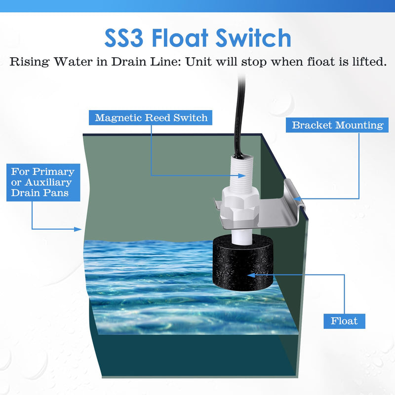 [Australia - AusPower] - 3/4 Inch Standard Condensate Trap with Cleaning Brush and SS3 Condensate Overflow Float Switch Combo Kit for HVAC Systems, Air Conditioner 