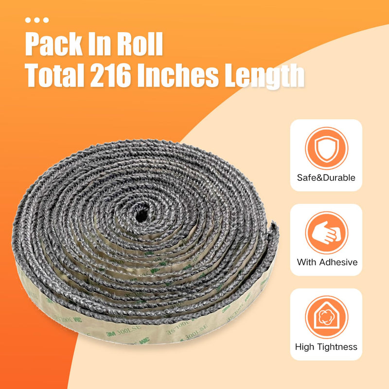 Protalwell Self Adhesive Stove Window Glass Gasket Tape, 1" Width 216" Length, Flat Stove Door Glass Seal, Self Stick Flat Gasket Tape for Woodstove and Fireplace Window