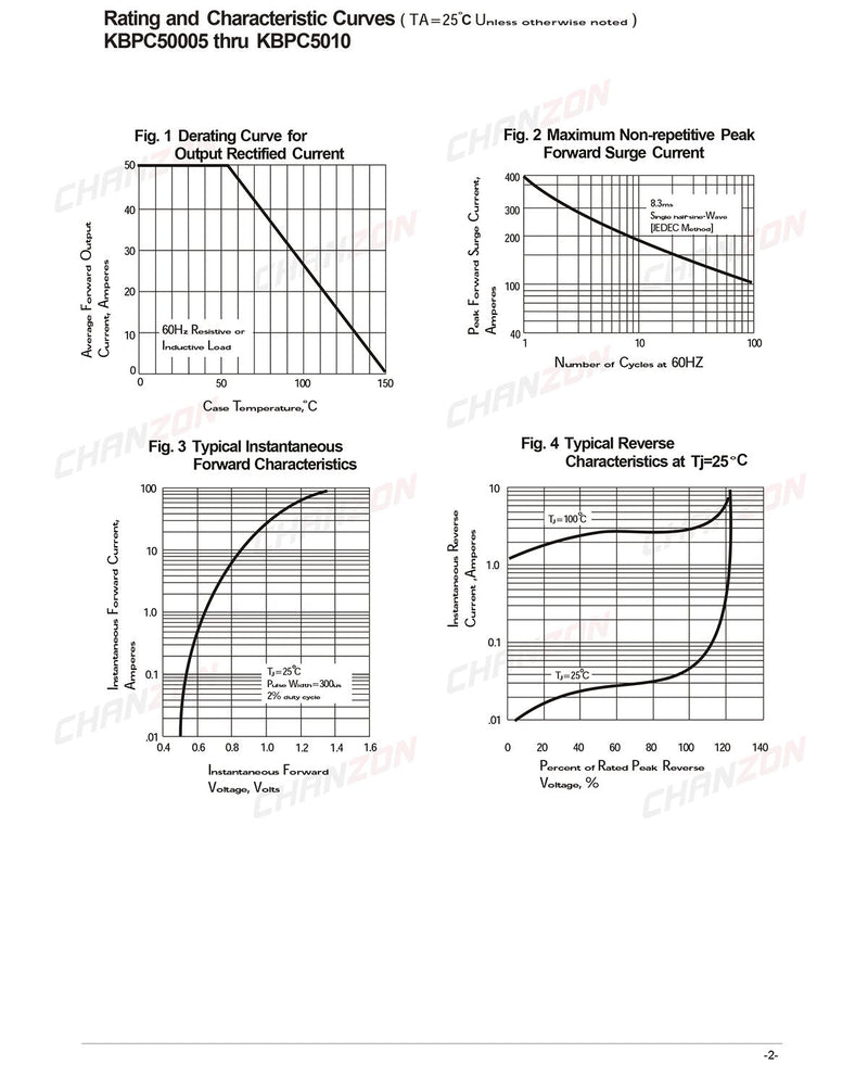 (Pack of 2 Pieces) Chanzon KBPC5010 Bridge Rectifier Diode 50A 1000V KBPC Single Phase, Full Wave 50 Amp 1000 Volt Electronic Silicon Diodes [1] KBPC5010
