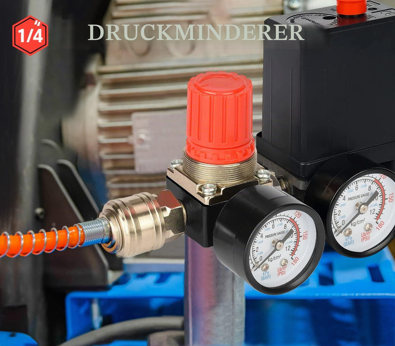 1/4 Inch Compressed Air Pressure Regulator, EU Standard, 4 Holes, with Pressure Gauge and Teflon Tape