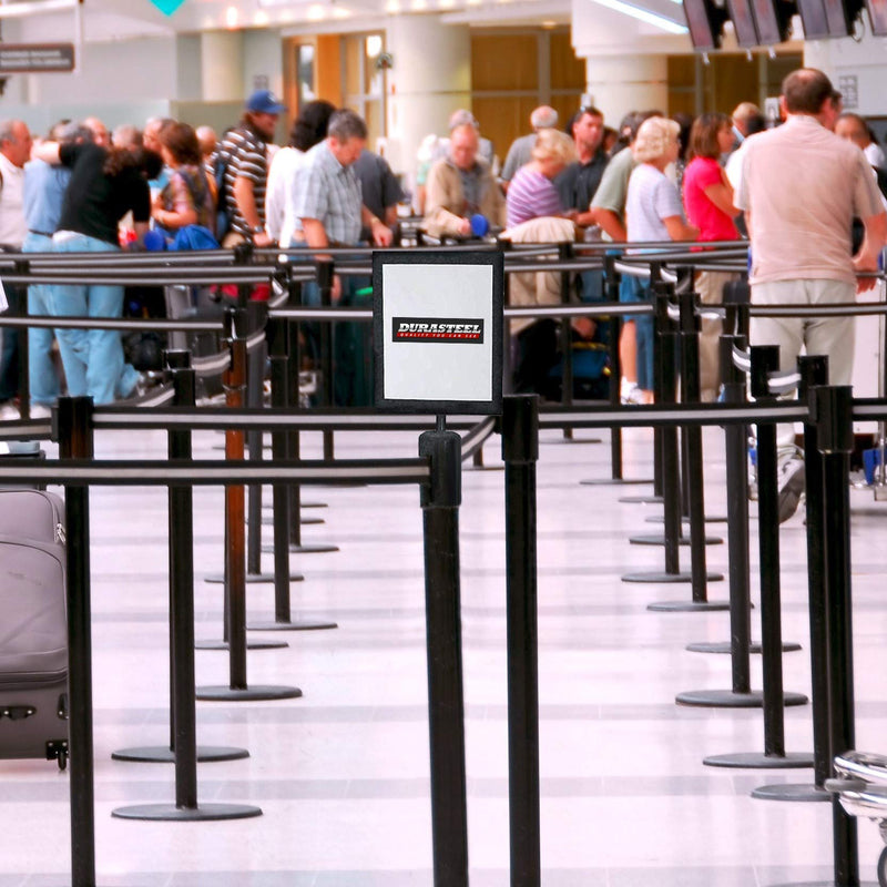 DuraSteel Portrait Display Stanchion Sign Holder - Double Sided Frame for 8.5'' x 11'' - Crowd Control & Queue Barrier With Social Distancing Warning Sign - NOT Fit with US Weigh Sentry Stanchion Social Distancing Sign