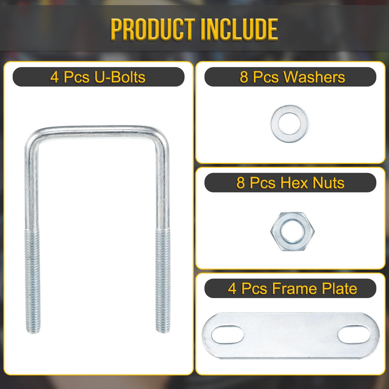 [Australia - AusPower] - M6x42x80mm U Bolts Square Kit - 4Set - Carbon Steel U-Bolt Kit with Nuts, Washers, Frame Plate - Good for DN42 Pipe, Trailer, Automotive, Leaf Spring Fastener M6x42x80mm DN42 4 