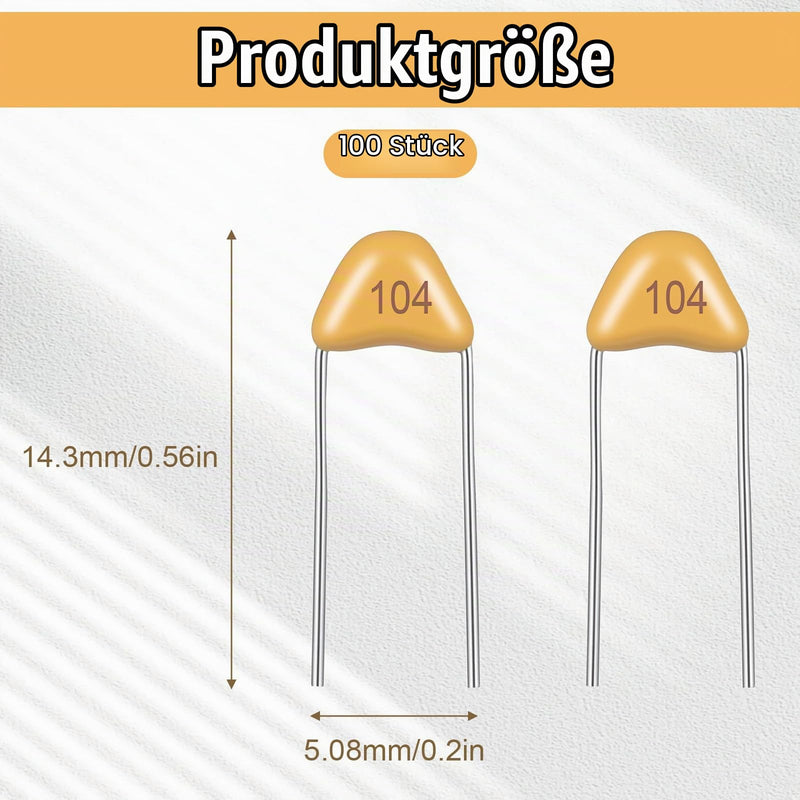 100 Pieces 0.1µF 104 100nF Monolithic Ceramic Capacitor, 50V Ceramic Capacitor Assortment Kit Multilayer Capacitors Monolithic Ceramic Capacitor Capacitors (5.08 mm)