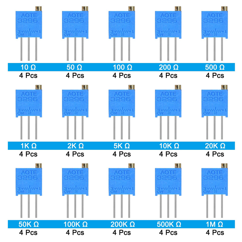 [Australia - AusPower] - AUKENIEN 15 Values 60 Pieces 3296W Trimmer Potentiometer 10 50 100 200 500 1K 2K 5K 10K 20K 50K 100K 200K 500K 1M Ohm Variable Resistance Assortment Kit 