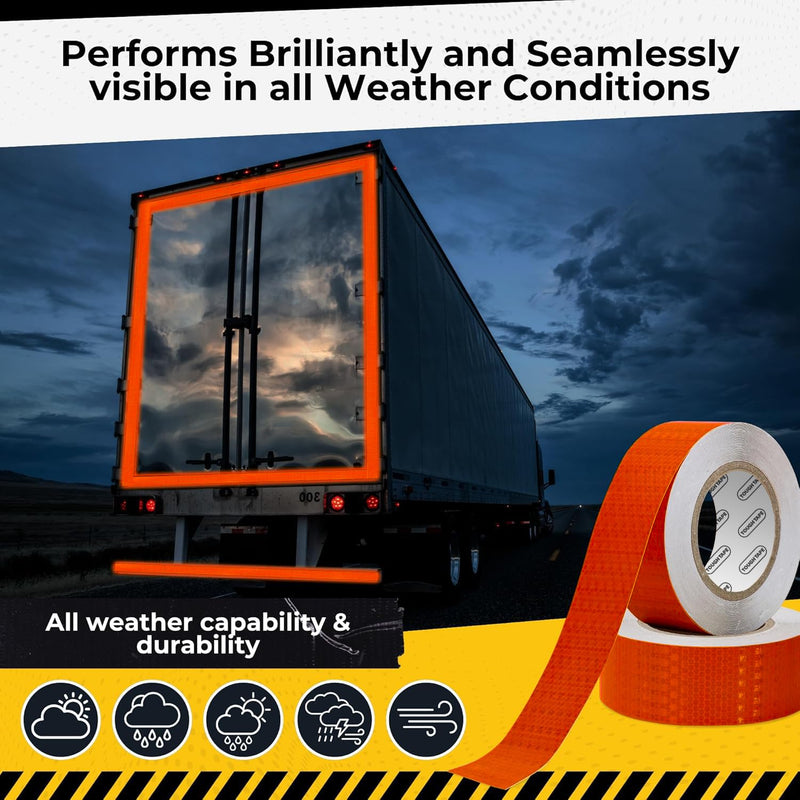 DOT C2 Safety Reflective Tape 2IN x 100 FT - Outdoor Waterproof Conspicuity Tape - Red Reflector Tape for Trailers, Vehicles, Boats - Strong Reflective Safety for Caution Warning Signs