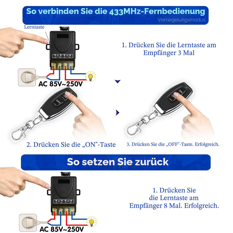 DieseRC Wireless Remote Control Switch AC 220 V 230 V 30 A Relay Receiver and 2 Transmitters Radio Control for Light Water Pump Household Appliances Agricultural Irrigation and Electrical Devices 1 receiver with 2 transmitters