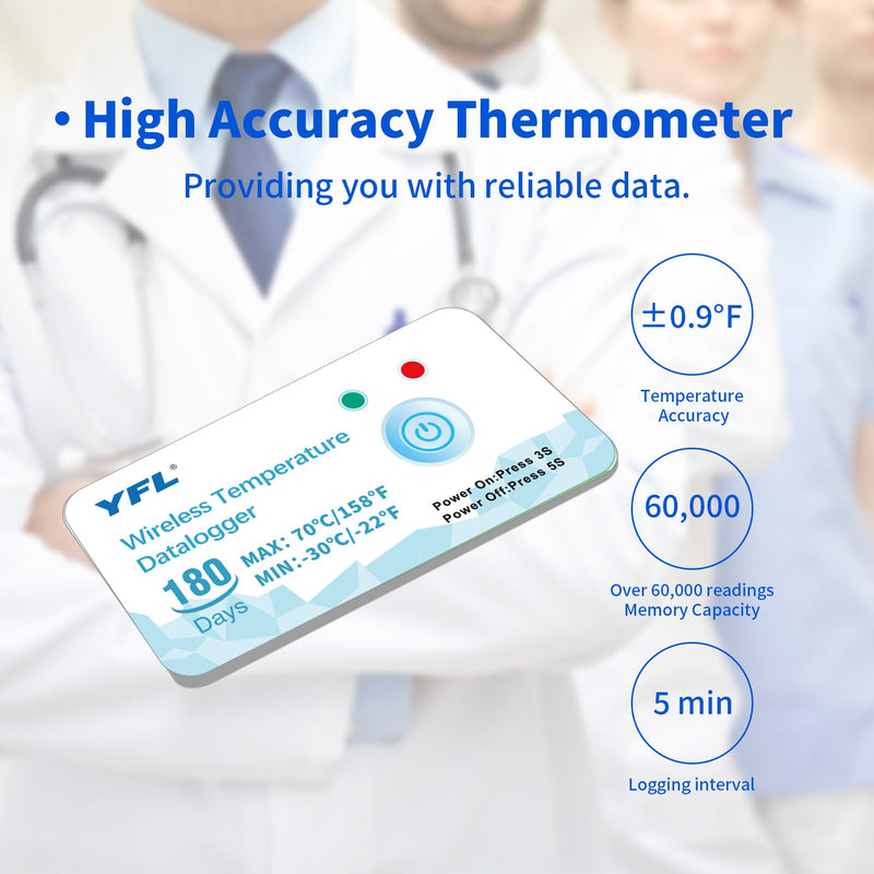 [Australia - AusPower] - Wireless Temperature Data Logger Reusable Temperature Sensor USB-Free Thermometer Recorder High Accuracy Thermometer with PDF Reports 180 Days Low Temperature Monitor Indoor Outdoor-1 Pack 