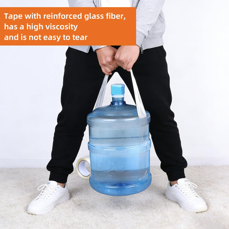 3-Pack Mono Filament Strapping Tape with Portable Craft Knife, 5.5mil x 1/2Inch x 55yds, Heavy Duty Transparent Reinforced Fiberglass Tape