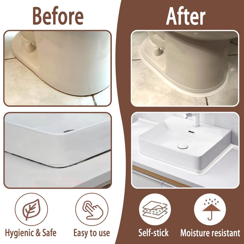 Traditional Caulking Replacement - Caulk Tape Waterproof Self Adhesive for Toilet, Bathroom, Bathtub & Floor Wall Edge Protection 2 Clear