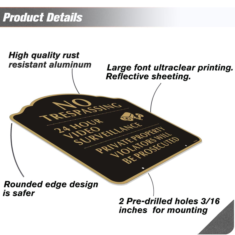 No Trespassing Signs with 12" Stake,Yuntarda 12”x12”(2-Pack) Private Property Video Surveillance Signs Aluminum Metal Sign UV Print Weather Resistant for House or Home Black-Video Surveillance with 12" Stake-2pcs