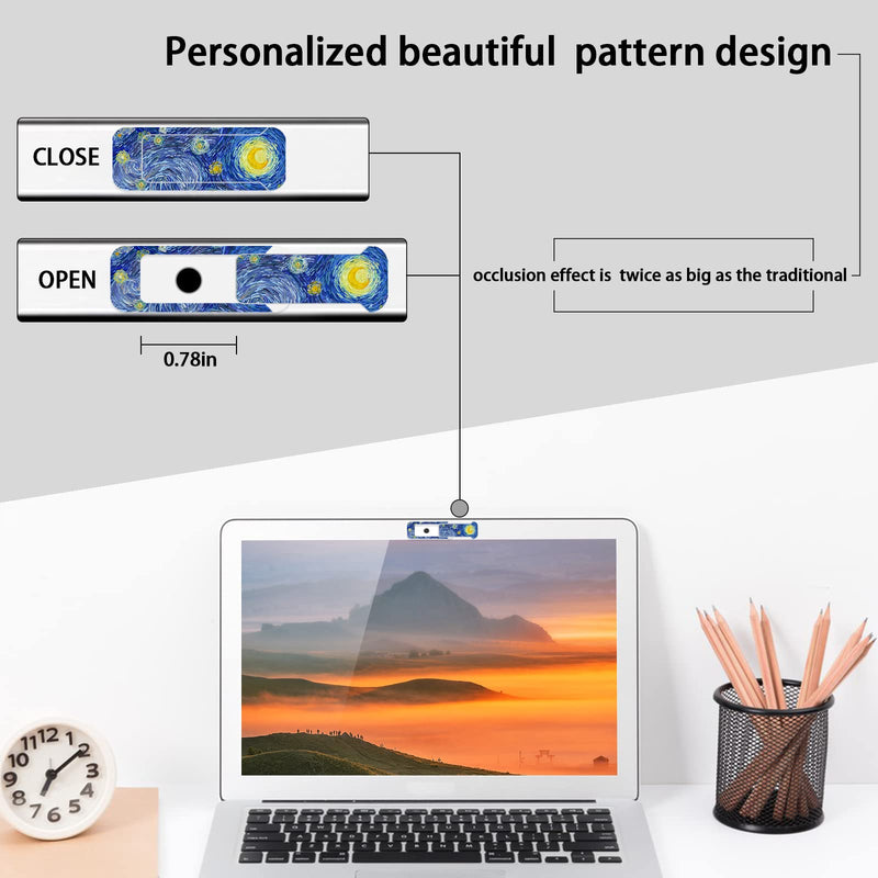 [Australia - AusPower] - Webcam Cover, 3 Pieces, Laptop Camera Cover, Privacy Shielding Capacity is Twice as Big as The Traditional, Suitable for Computer Mobile Phones, laptops, Tablets and so on (Blue Pattern) Blue pattern 