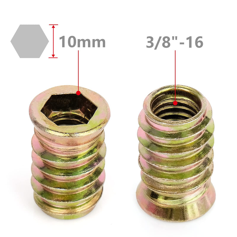 [Australia - AusPower] - 40Pcs 3/8"-16 x 25mm Threaded Inserts for Wood Furniture Screw in Nut Inserts 3/8-16 Threaded Bolt Fastener Connector Hex Socket Drive for Wood Furniture Assortment (with Hex Spanner) 