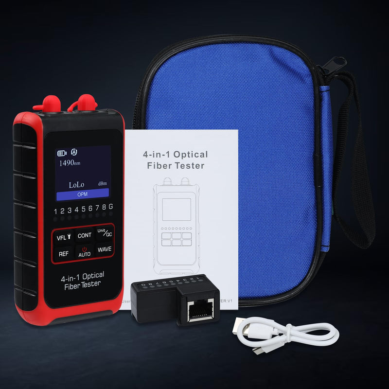 [Australia - AusPower] - 4-in-1 Fiber Optic Power Meter Portable Optical Fiber Power Tester Optical Fiber Cable Tester Visual Fault Locator VFL OPM REF FC/SC/ST Universal Interface LCD Display Fiber Tester 