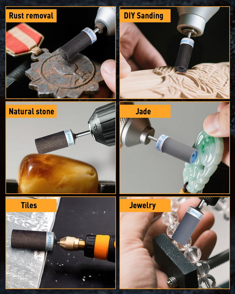 Sanding Sleeves Set for Dremel Rotary Tool Sanding Attachments, 180/240/320/600/1000/1500/2000 Grit Sanding Rollers, Accessory Set with 3 mm Shaft for Metal Stone and Wood Grinding 28 pieces mix