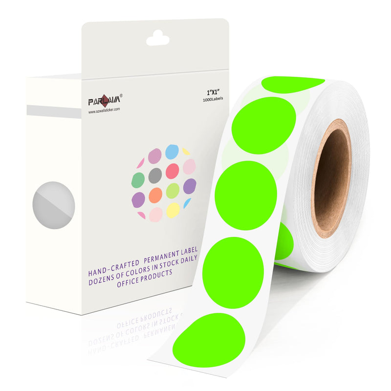 PARLAIM 1000 Pack, Fluorescent Green Dot Stickers 1 inch Round Circle Labels Garage Sale Stickers