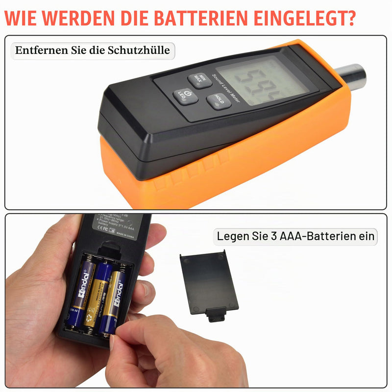 Handheld Sound Level Meter 30~130dB Decibel Noise Meter with Backlight Digital LCD Display for Indoor Outdoor Max/Min/Hold Function Black & Yellow