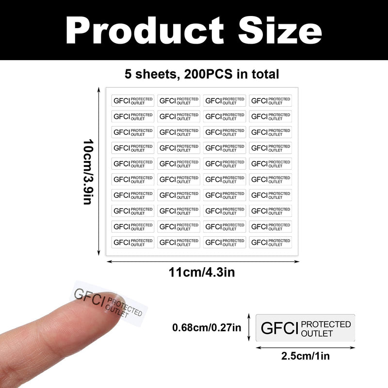 200 Piece GFCI Protected Outlet Stickers GFCI Labels Stickers No Equipment Ground Decals Clear Protected Outlet Receptacle Plates Label(0.27x 1-inch)