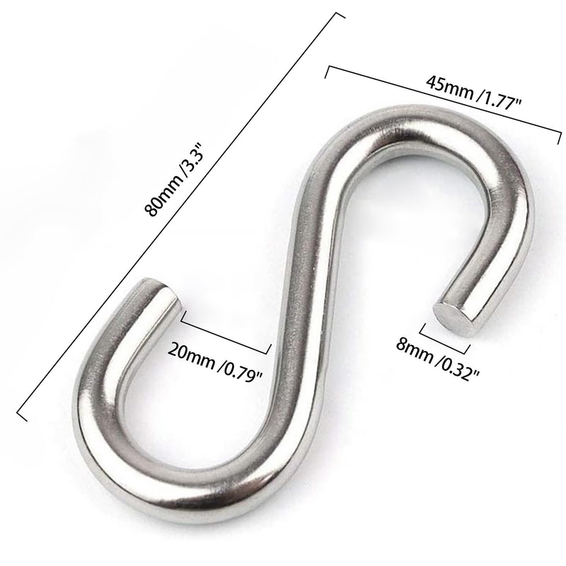 [Australia - AusPower] - 2 Pack 3.3-Inch Heavy Duty S Hooks, 304 Stainless Steel Swing Hammock Hooks, Maximum Load Capacity 557 lbs 