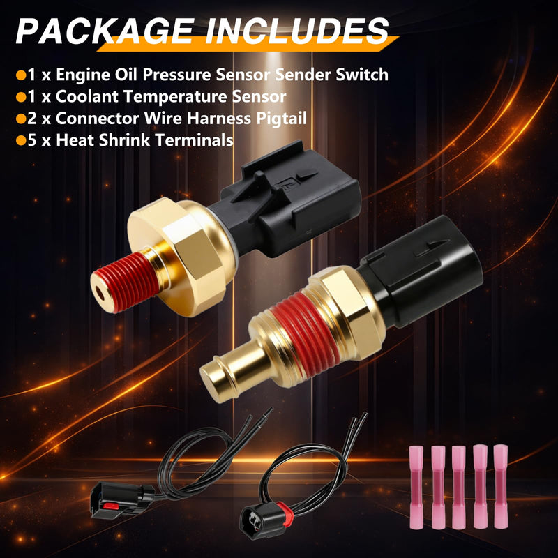 FUSCH Engine Oil Pressure Sensor Sender Switch & Coolant Temperature Sensor Compatible with Dodge Magnum Durango Chrysler Aspen Jeep Commander Replace # 5149062AA 5149077AB Oil Pressure Sensor & Coolant Temperature Sensor