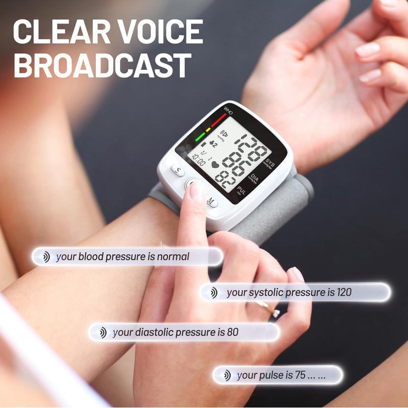[Australia - AusPower] - Blood Pressure Monitor Digital Wrist BP Machine Automatic BP Cuff with 2 Users 180 Memory Voice Large LCD Display Adjustable Cuff USB Charging Carrying Case Black+white 
