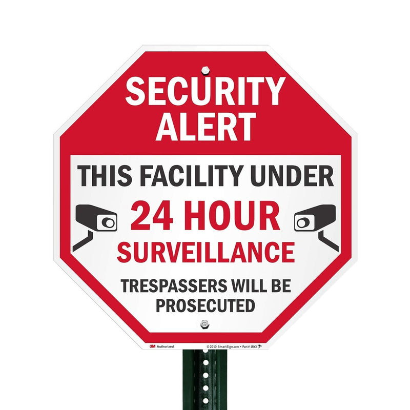 SmartSign "Security Alert - Facility Under 24 Hours Surveillance" Sign | 18" x 18" 3M Engineer Grade Reflective Aluminum
