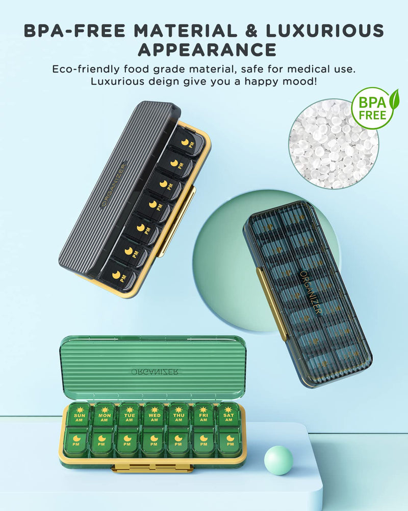 [Australia - AusPower] - Am Pm Pill Organizer, Weekly Pill Box 2 Times A Day - Acedada 7 Day Pill Organizer with 7 Separate Containers, Portable Daily Medicine Dispenser Case for Vitamin, Fish Oils, Supplements, Stylish Blue 