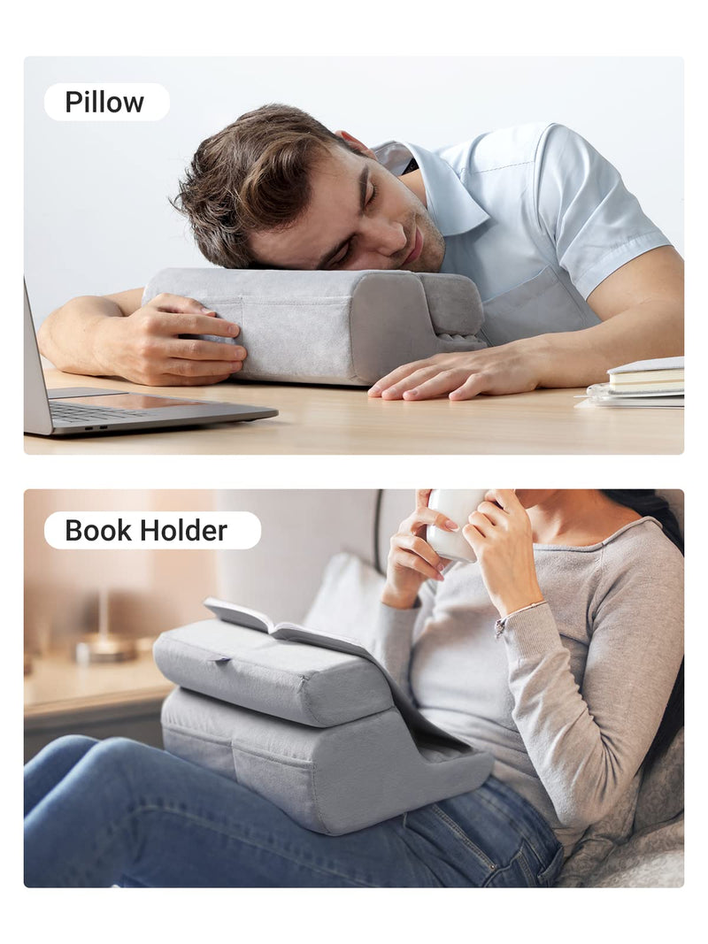 [Australia - AusPower] - UGREEN Tablet Pillow Stand for Lap Soft Holder Bed with 3 Viewing Angles Adjustable Home Office Accessories Compatible with iPad Pro12.9 11 10.5 9.7 iPad Mini iPad Air iPhone 15 14 E-Reader Grey 