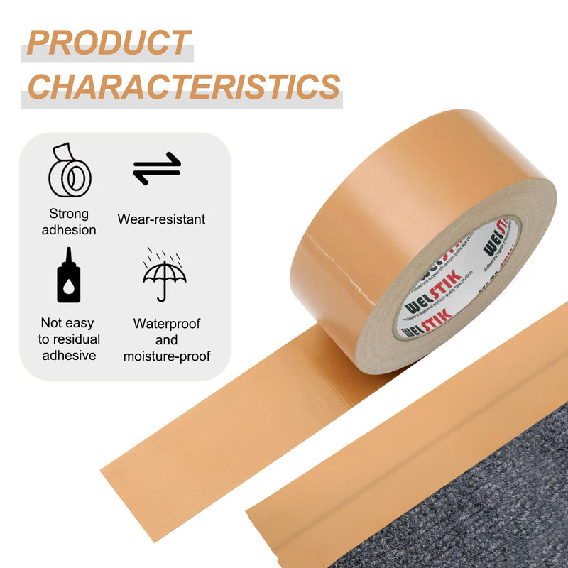 WELSTIK Professional Grade Tan Duct Tape, Waterproof Duct Cloth Fabric,Brown Duct Tape for Photographers,Repairs, DIY, Crafts, Indoor & Outdoor Use (2 Inch X 45 Yards) Brown 2"X45yard