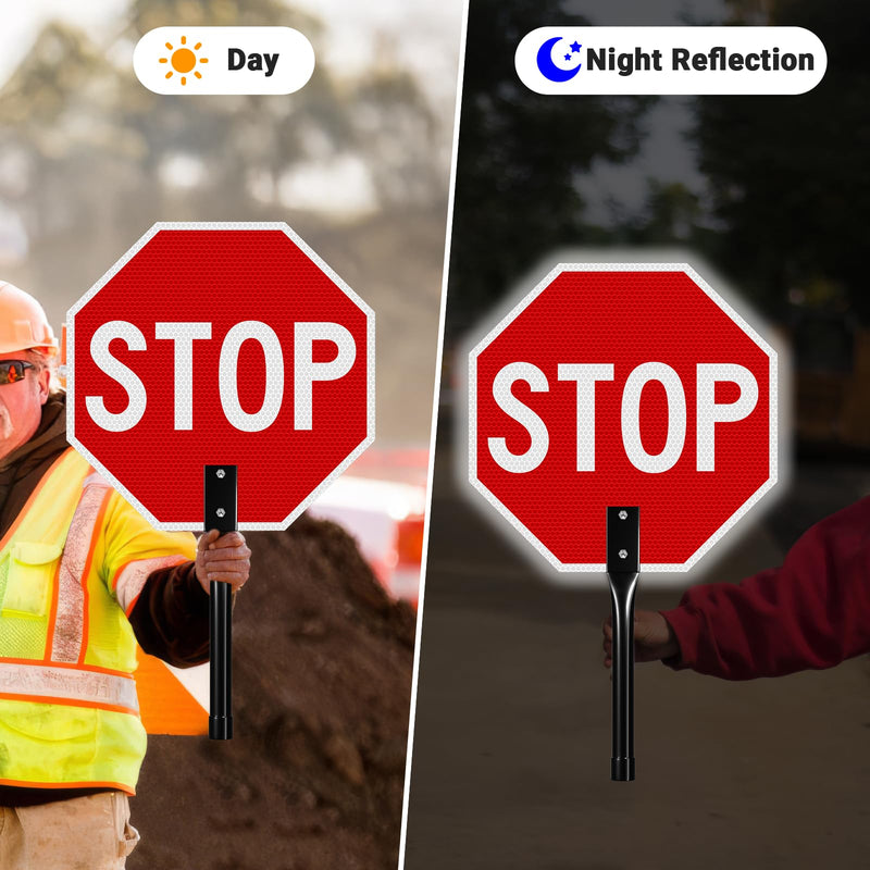 2 Pack Stop Slow Sign with Handle, 13"x13" Double Sided Stop/Slow Traffic Sign, Rust Free Reflective Aluminum, Fade & Weather Resistant, Waterproof, UV Protected, Easy to Mount and Read Red-Stop/Slow with Handle-2Pack