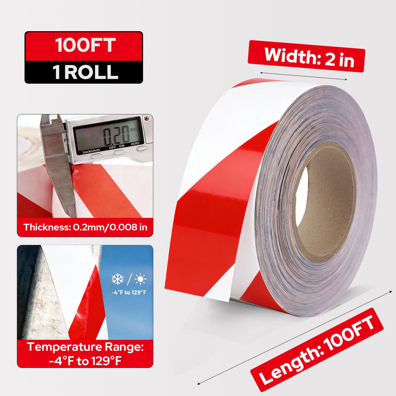 Makeid Floor Marking Tape 2" Width 100' Length Red on White