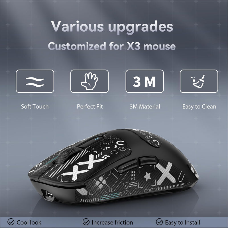 Mouse Anti Slip Grip Tape, Pre-Cut Universal Griptape for Superlight Wireless Gaming Mouse Skins, Sweat Resistant, Elastics Refined Side Grips, Easy to Apply, Ultra-thin 0.5mm (0.02in) - Black Black & White