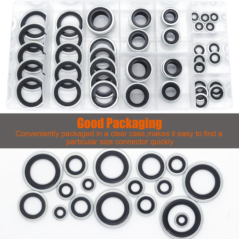 [Australia - AusPower] - Automotive Self-Centered Bonded Seal Gasket Assortment Kit Bonded Seal Oil Washer Assortment Kit, 10 Sizes 75 PCS Stainless Steel 