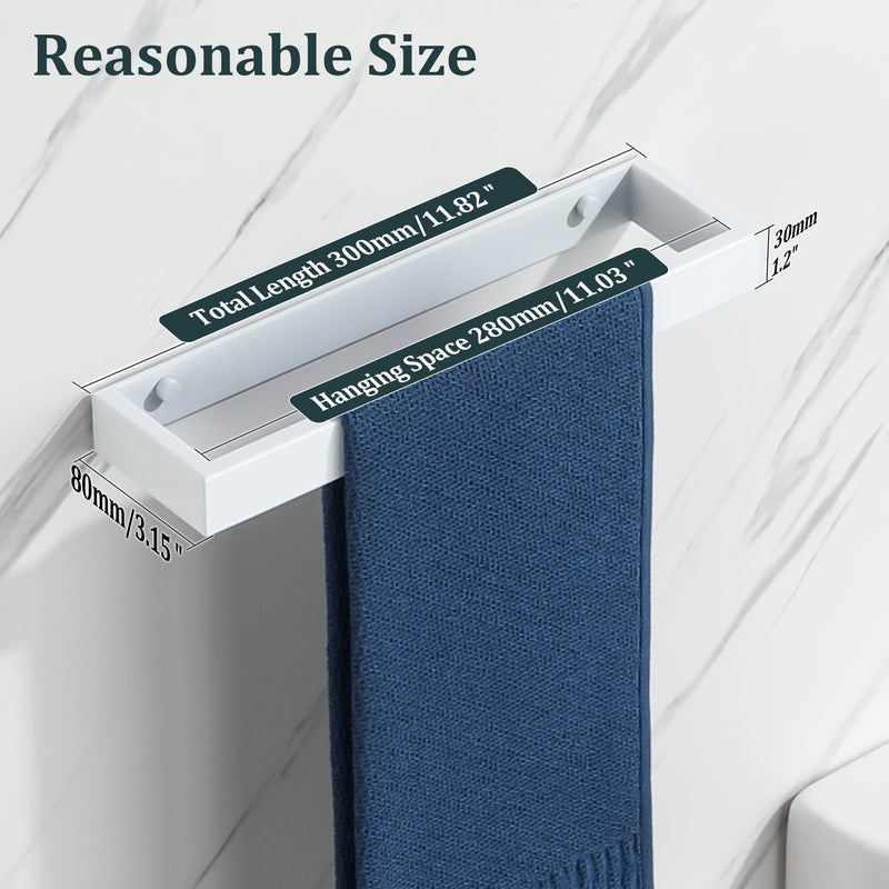 Sayayo White Towel Bar for Bathroom, 12 Inch Hand Towel Holder Wall Mount, Screw or Self Adhesive Towel Ring Square SUS304 Stainless Steel, 3.2 Inch Wide
