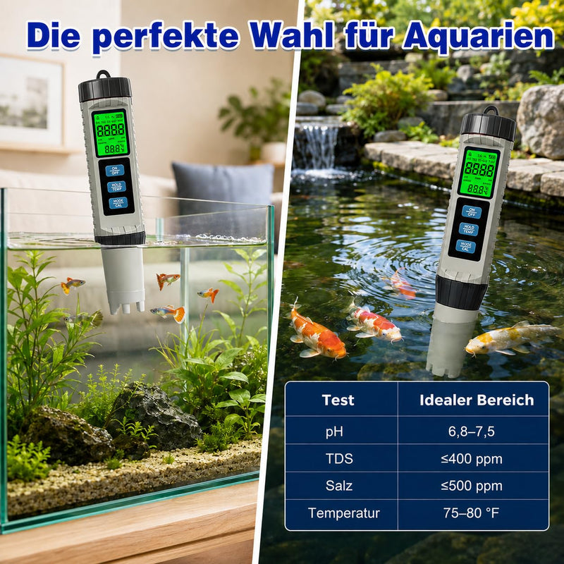 8-in-1 PH Meter Water, Pool Chlorine Meter, Digital Water Quality Tester for pH, TDS, EC, Salinity, S.G., Chlorine, ORP and Temperature, for Swimming Pool, Aquarium, Hot Tub, Drinking Water