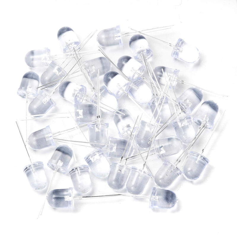 CHANZON 50 pcs 10mm White LED Diode Lights (Clear Round Transparent DC 3V 20mA) Bright Lighting Bulb Lamps Electronics Components Indicator Light Emitting Diodes A) White (50pcs)