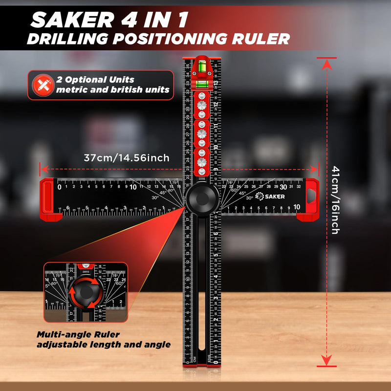 [Australia - AusPower] - Saker Miter Saw Protractor and Saker 4-in-1 Drilling Positioning Ruler 