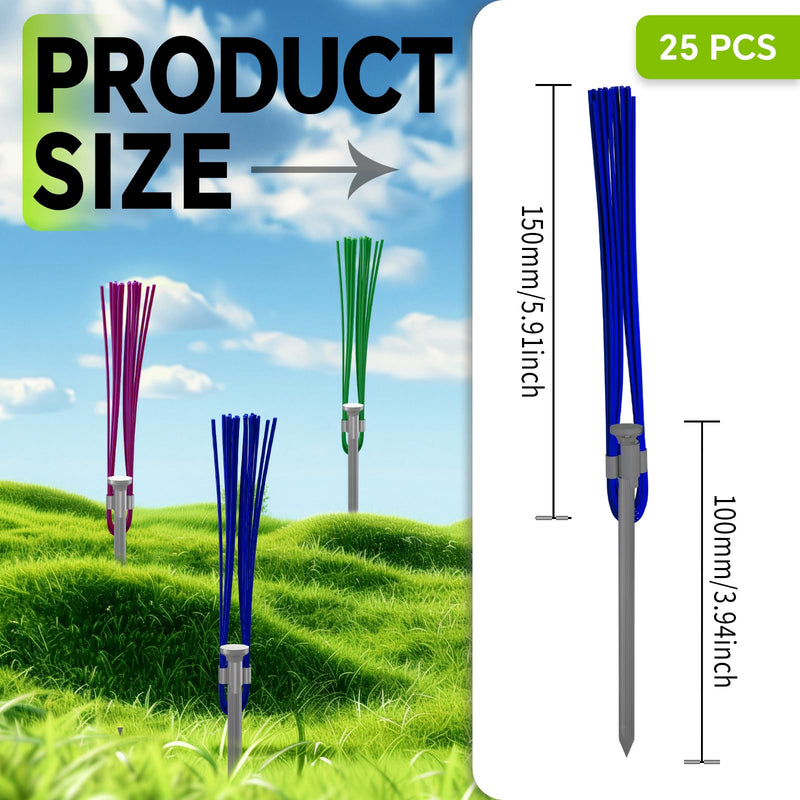 Ground Marking Whisker, Property Line Markers 6 Inch Whiskers with Metal Stakes for Playing Field Markers, Survey Markers, Construction Markers, Trail Markers, Driveway Markers(Blue, 25 Pack) Blue