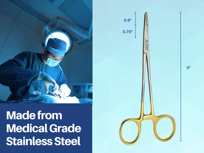 ARTMAN INSTRUMENTS Olsen Hegar Needle Holder, Needle Driver with Scissors Cutting Edges, Scissor Clamp Forceps with Tungsten Carbide ARTMAN Brand (5 Inch) (Pack of 2) 5 Inch (Pack of 2)