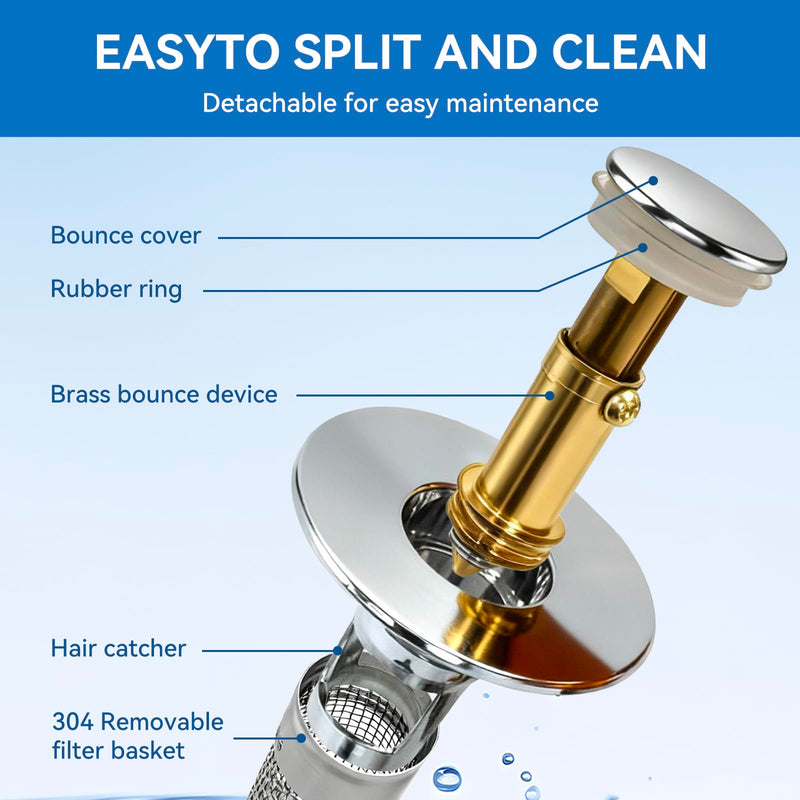 Universal Bathroom Sink Stopper & Hair Catcher, Stainless Steel Drain Filter Strainer, Anti-Clog Pop Up Drain Stopper for US Standard Bathroom Sinks(2PCS) 2pcs