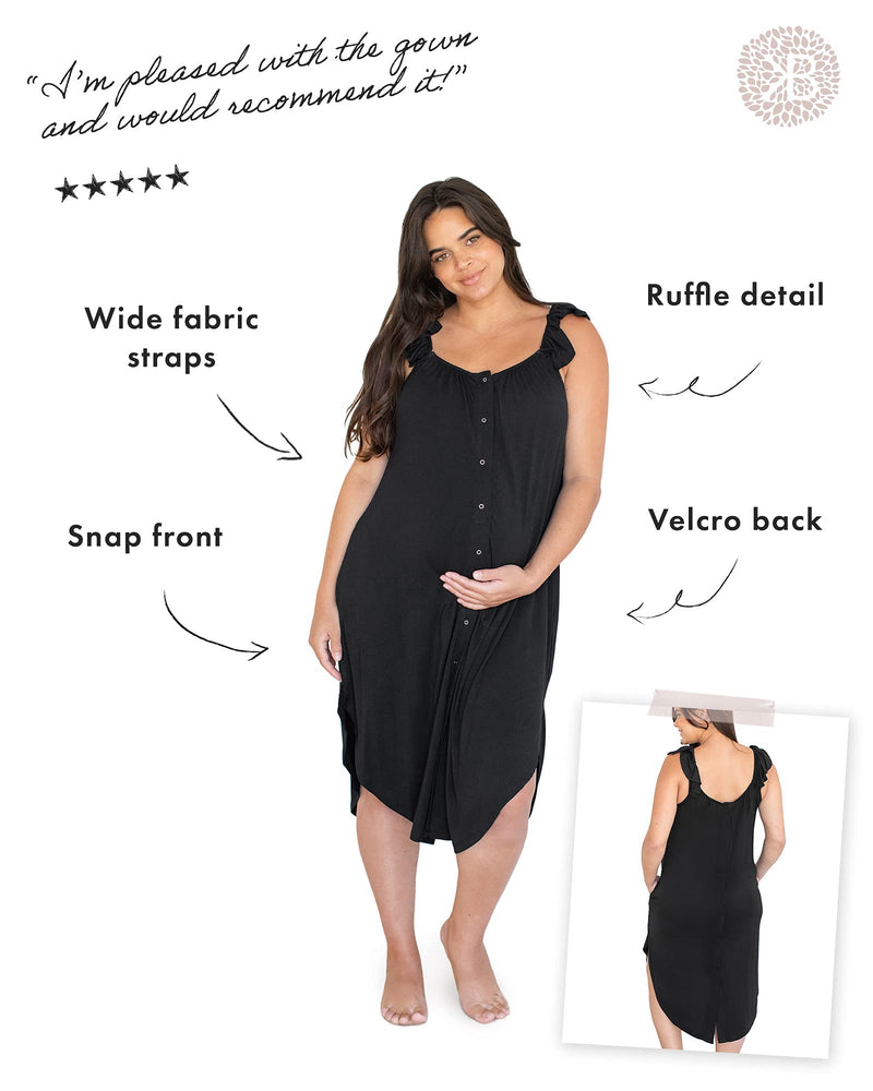 [Australia - AusPower] - Kindred Bravely Ruffle Strap Labor and Delivery Gown | 3 In 1 Labor, Delivery, Nursing Gown for Hospital Medium-Large Black 