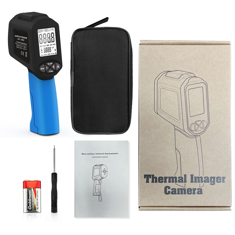 [Australia - AusPower] - AOPUTTRIVER AP-1580 Infrared Thermometer Temperature Range -58°F to 2876°F with DS 30:1 High Temperature Thermometer with Adjustable Emissivity Backlight for HVAC Pizza Ovens AP-1580(Blue) 