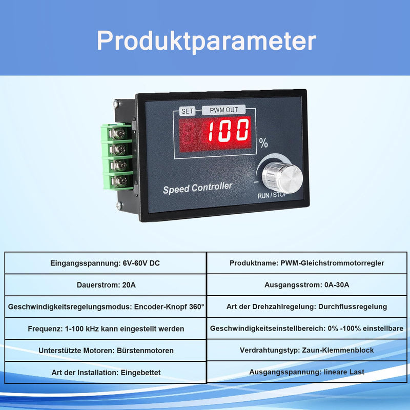 PWM Motor Speed Controller, 6-60V 30A DC Motor Speed Controller | Motor speed controller with LED numerical, speed adjustable stepless regulator motor rotary knob