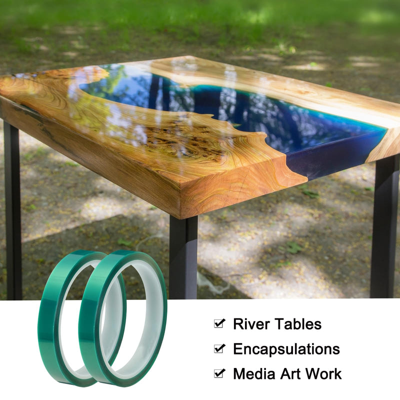 MECCANIXITY Resin Tape Silicone Adhesive Tape High Temperature Resistance Easy Peeling Polyester for Epoxy Resin,River Tables,Craft,Remove Residue 0.51 Inch Wide 108FT Long(Green),Pack of 3 3.0